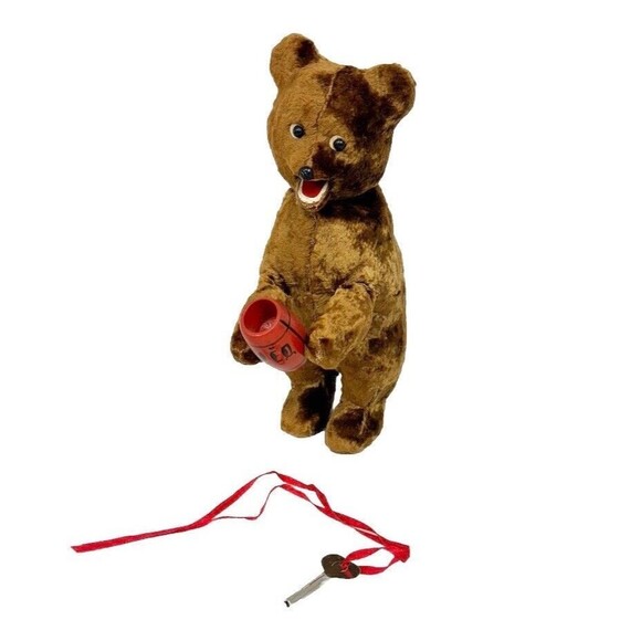 Vintage USSR Soviet Wind-Up Toy Teddy Bear Eating Honey Honeypot With Key - Picture 2 of 6